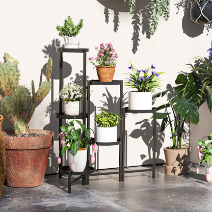 3 Tier Foldable Corner Plant Stand for Indoor Outdoor, Black