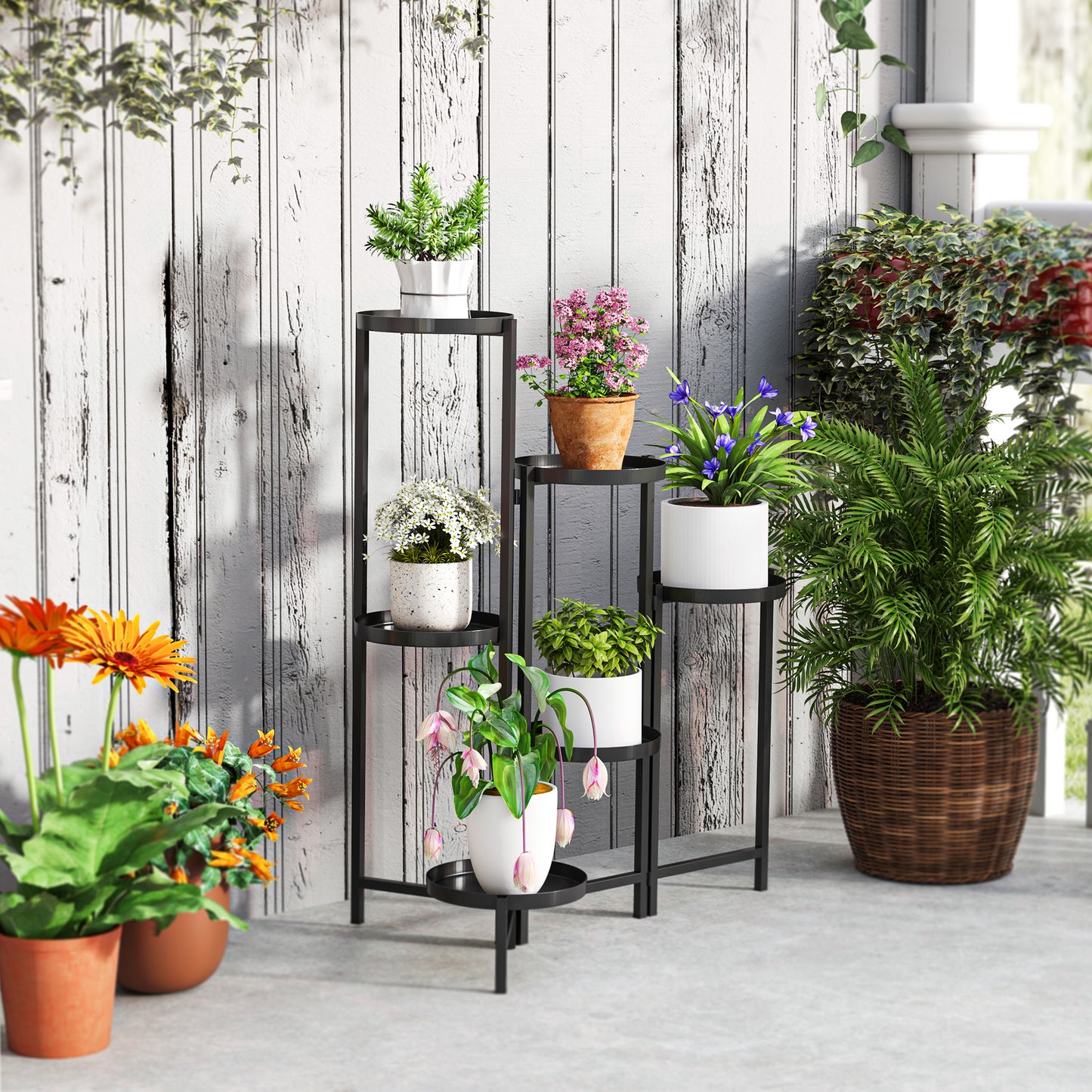 3 Tier Foldable Corner Plant Stand for Indoor Outdoor, Black