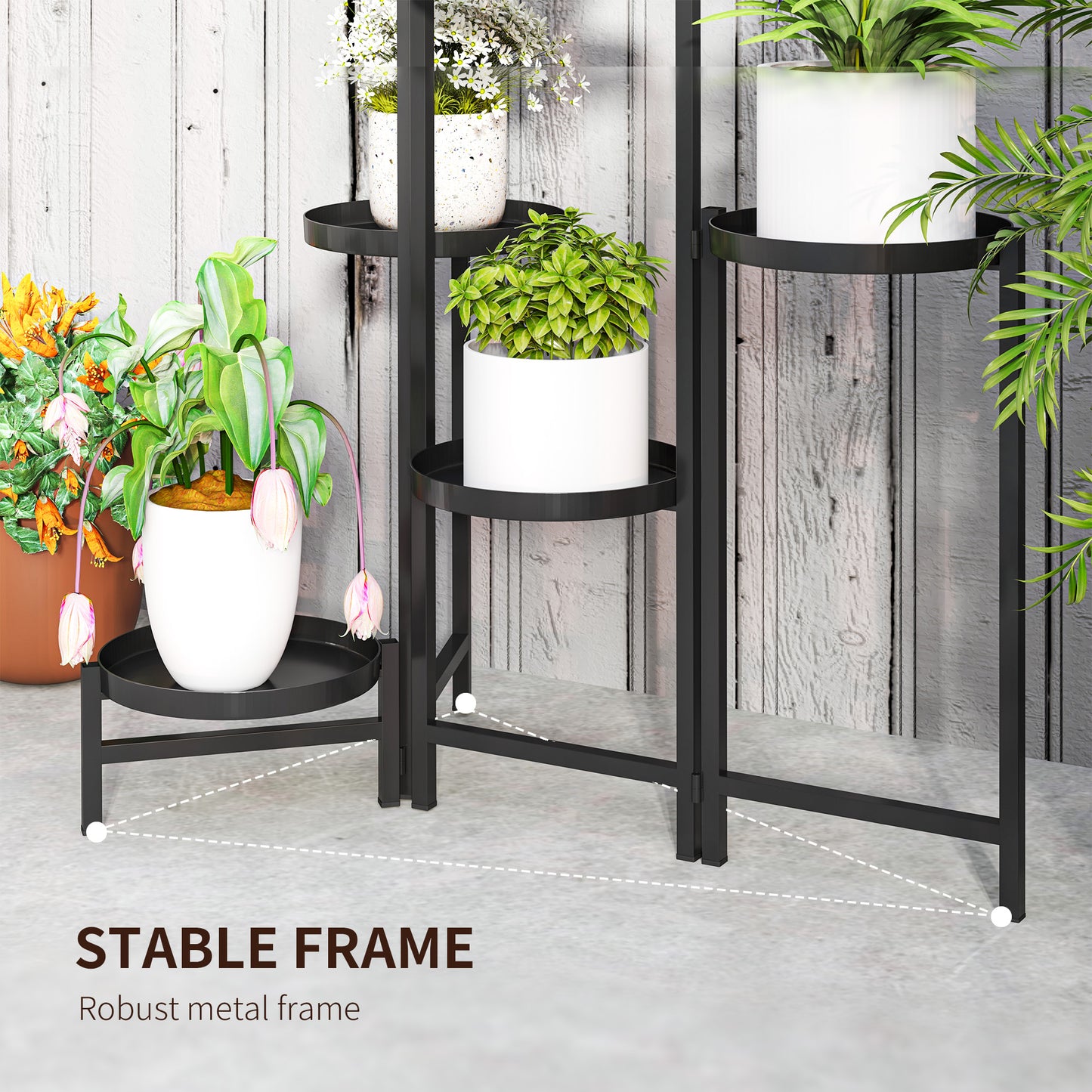 3 Tier Foldable Corner Plant Stand for Indoor Outdoor, Black