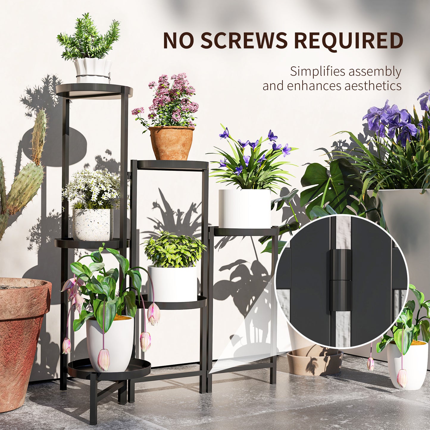 3 Tier Foldable Corner Plant Stand for Indoor Outdoor, Black