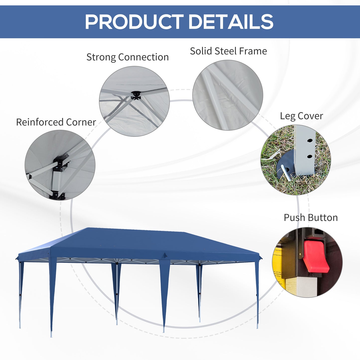 6 x 3(m) Pop Up Gazebo Patio Party Event Heavy Duty Canopy Blue