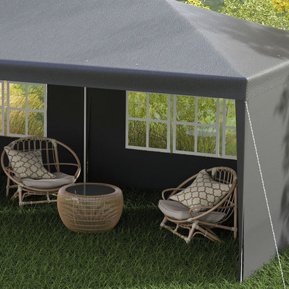 6 x 3 m Party Tent Gazebo Marquee Outdoor Patio Canopy Shelter with Windows and Side Panels, Grey