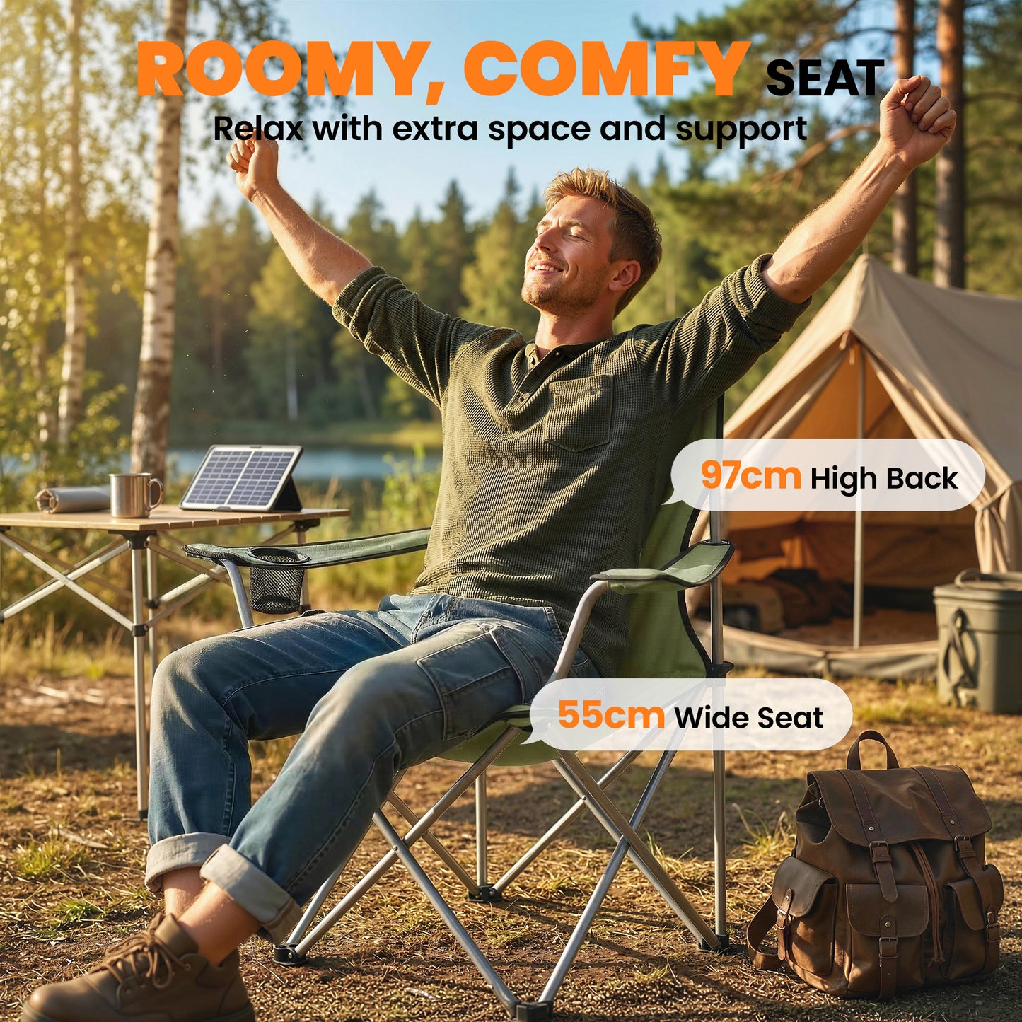 Camping Chair Set of 2 Portable Folding Green