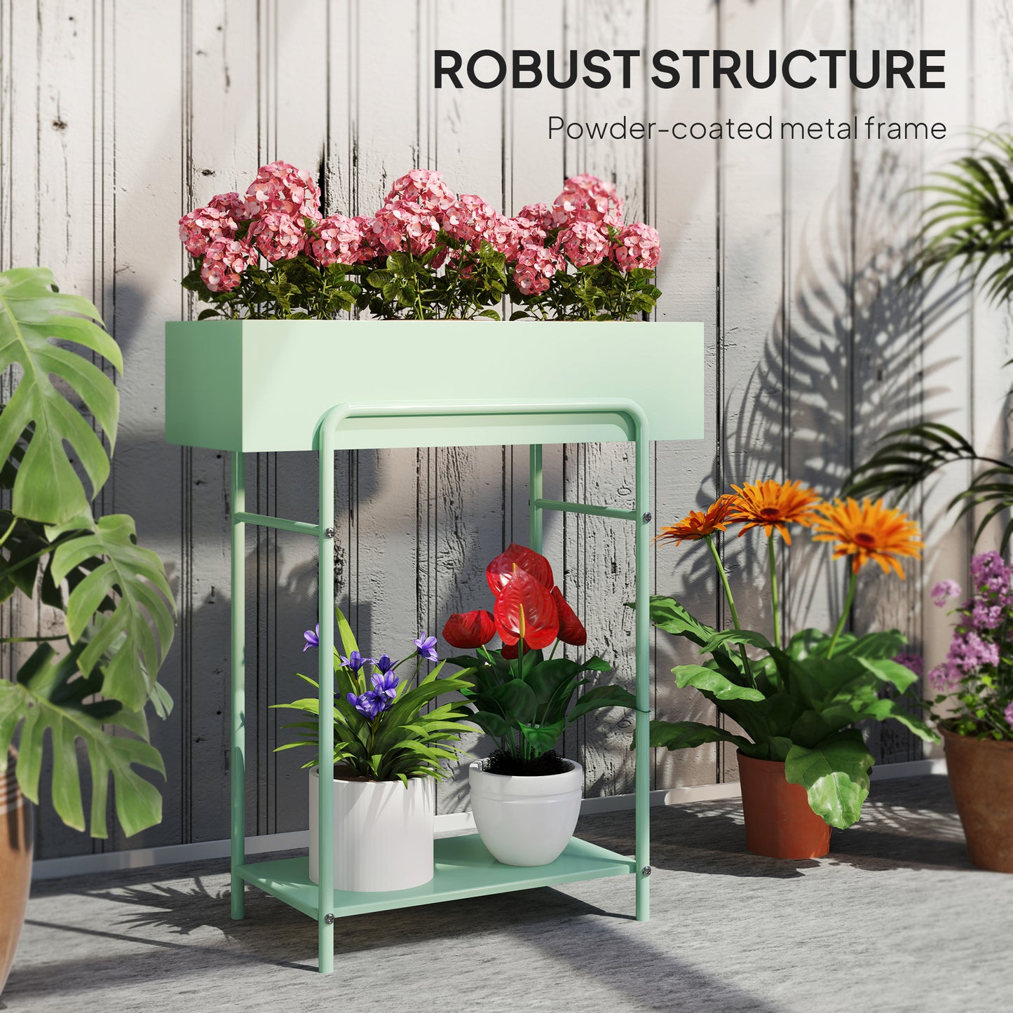 2 Tier Plant Stand, Metal Plant Rack with Drain Holes, Green