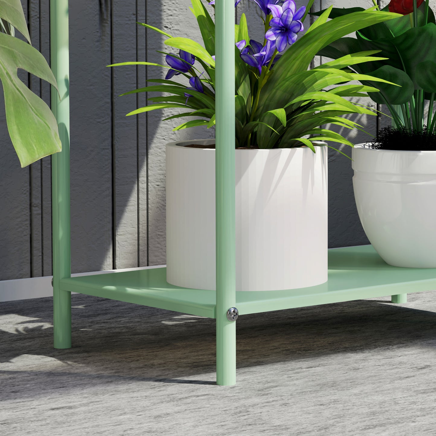 2 Tier Plant Stand, Metal Plant Rack with Drain Holes, Green