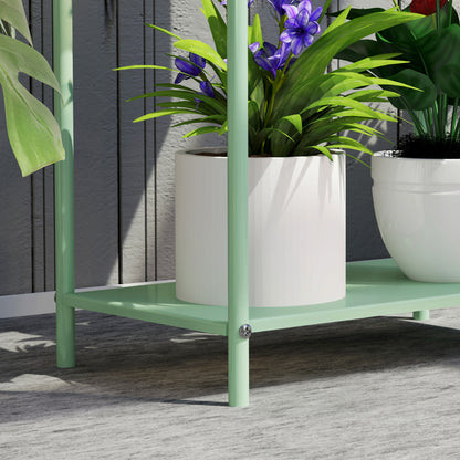 2 Tier Plant Stand, Metal Plant Rack with Drain Holes, Green