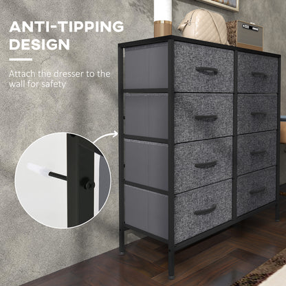 8 Drawer Fabric Chest of Drawers w/ Wooden Top for Hallway Black