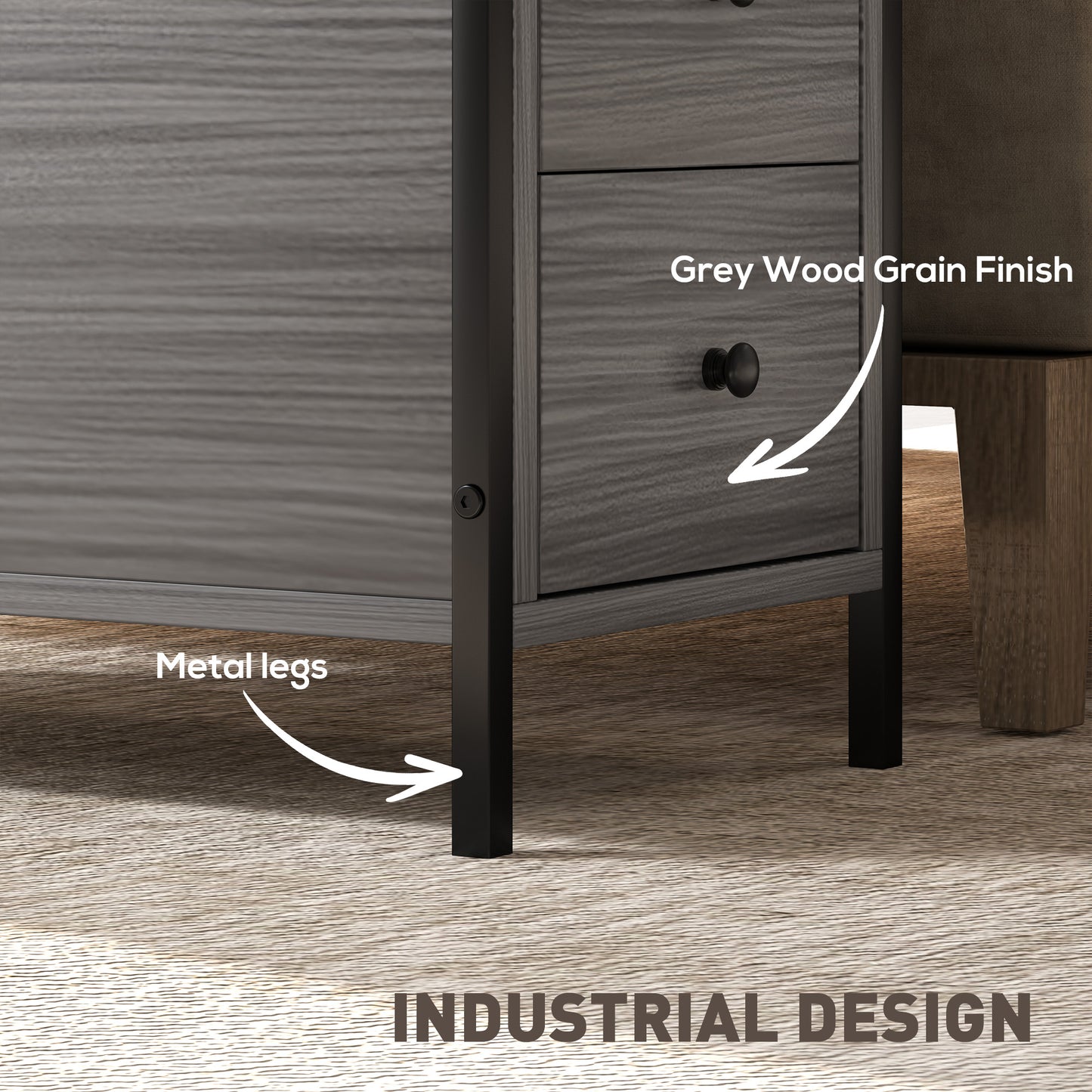 Narrow End Table, Sofa Side Table with 2 Drawers Storage Shelf, Grey