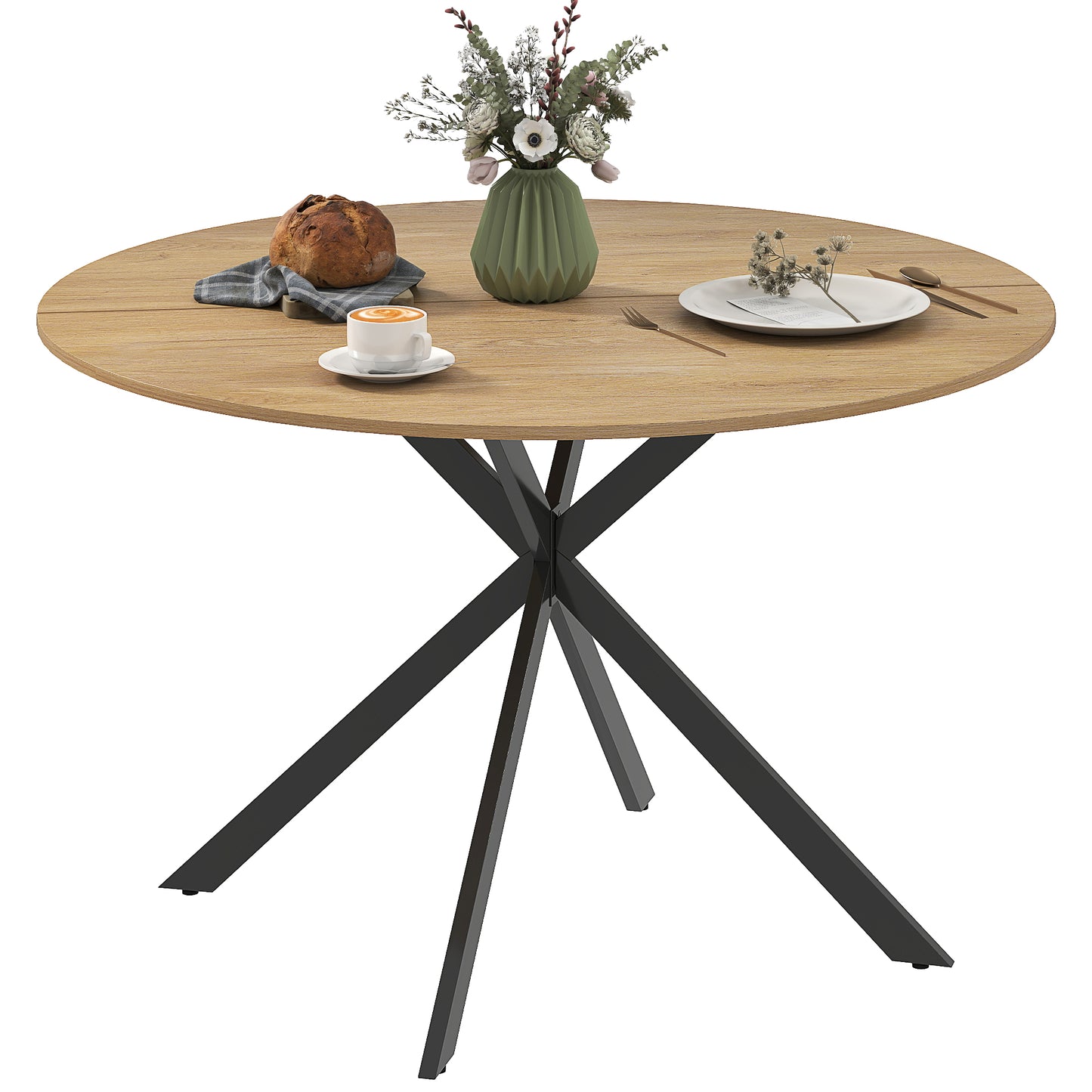 120 cm Dining Table for 4, Industrial Kitchen Table with Steel Legs