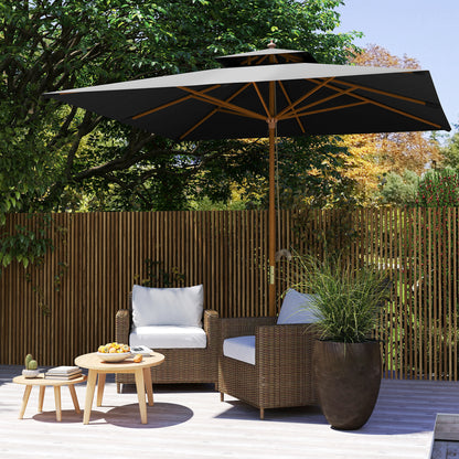 3(m) Wood Square Umbrella Garden Market Parasol Sunshade Black