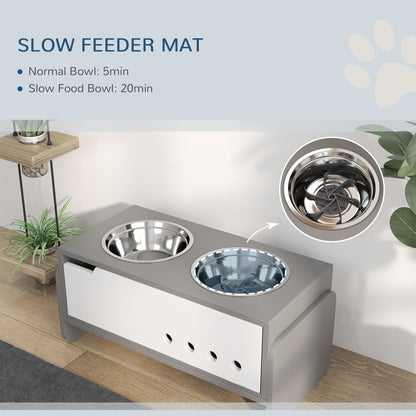 Height Adjustable Dog Feeding Storage w/ 2 Stainless Steel Bowls