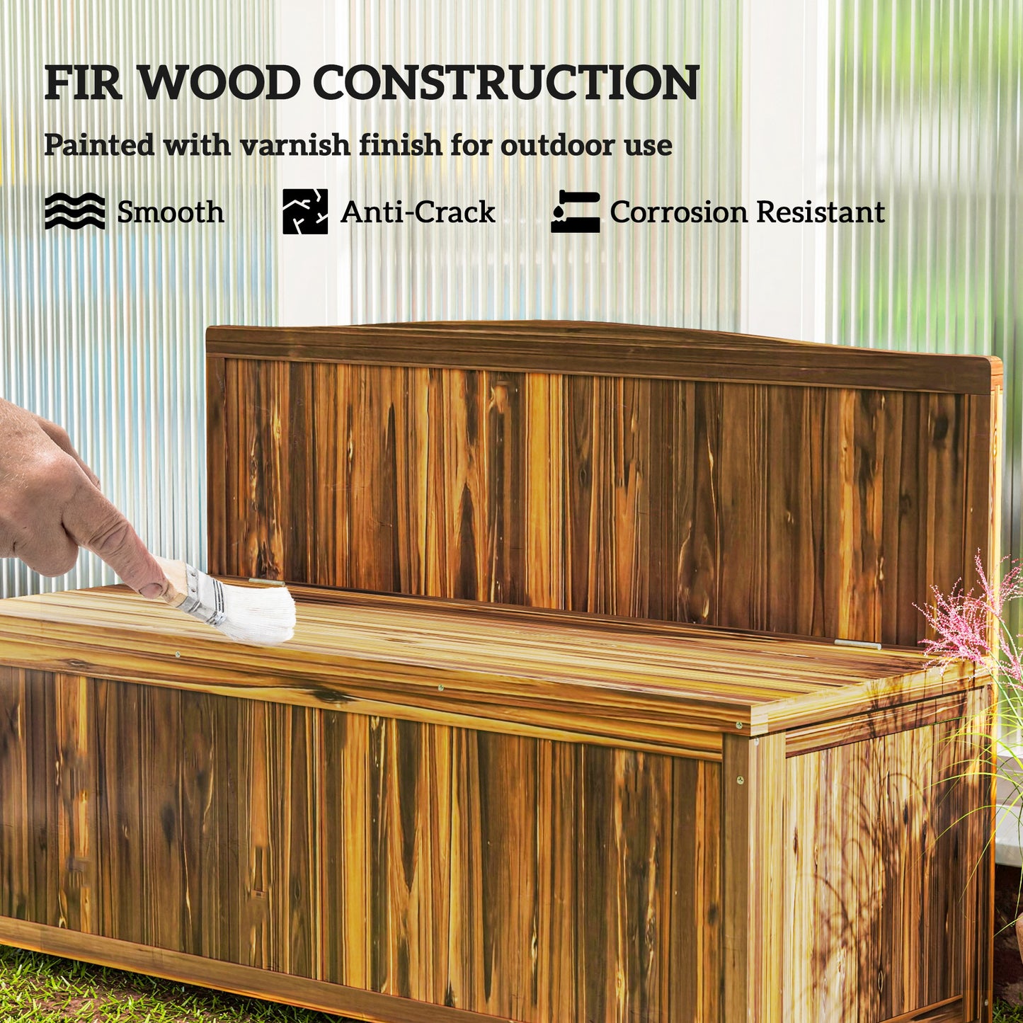 Wood Storage Bench for Patio, Outdoor Garden Seating, Brown