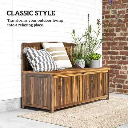 Wood Storage Bench for Patio, Outdoor Garden Seating, Brown