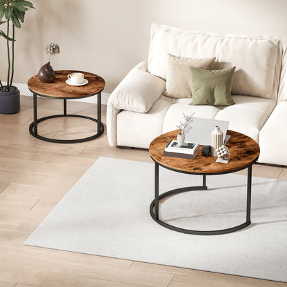 Marble Coffee Table Set of 2, Round Nest of Tables, Rustic Brown