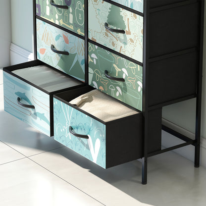8-Drawer Chest of Drawers, Fabric Dresser with Open Shelf, Blue