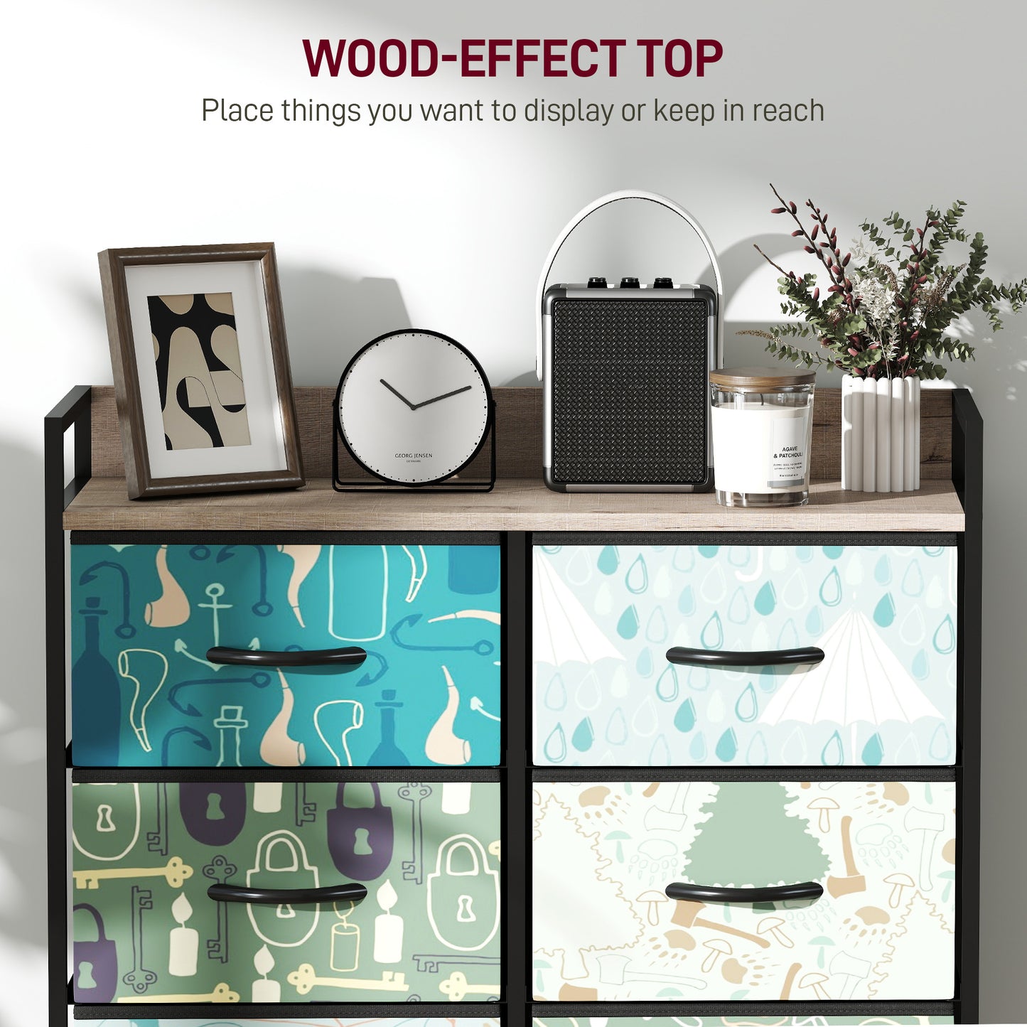 8-Drawer Chest of Drawers, Fabric Dresser with Open Shelf, Blue