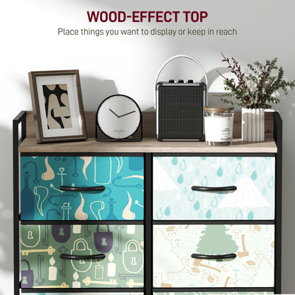 8-Drawer Chest of Drawers, Fabric Dresser with Open Shelf, Blue