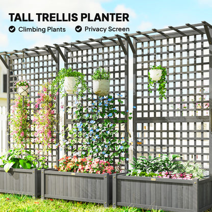 Wood Planter with Trellis for Climbing Plants Planter Box Dark Grey