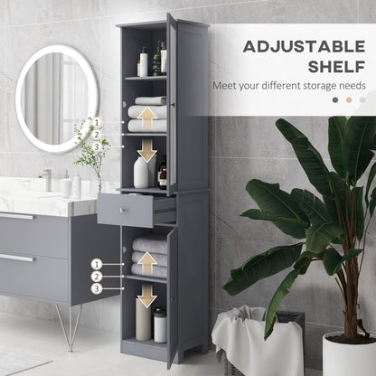 Storage Cabinet Organizer Tower with Shelves & Drawer, Grey
