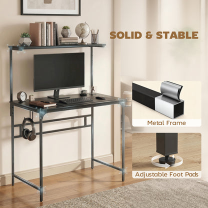 Computer Desk, 80cm Home Office Study Table with Hutch Shelf, Black