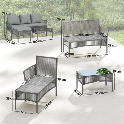 3 Piece Rattan Garden Furniture Set with Cushions, Dark Grey