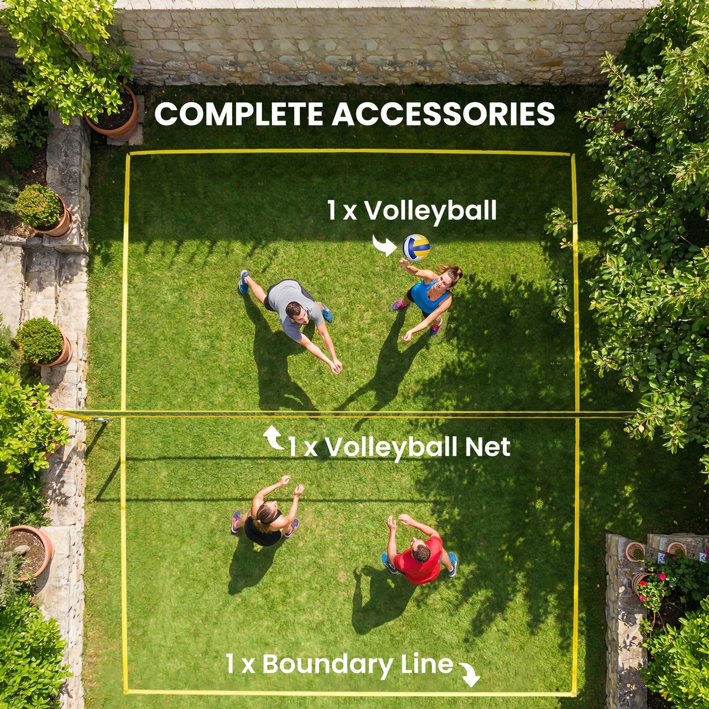 Portable Volleyball Net Set with Adjustable Height Steel Poles