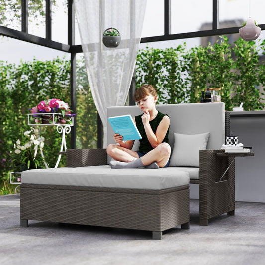 Garden Rattan Furniture Set 2 Seater Patio Sun Lounger Daybed Sun Bed