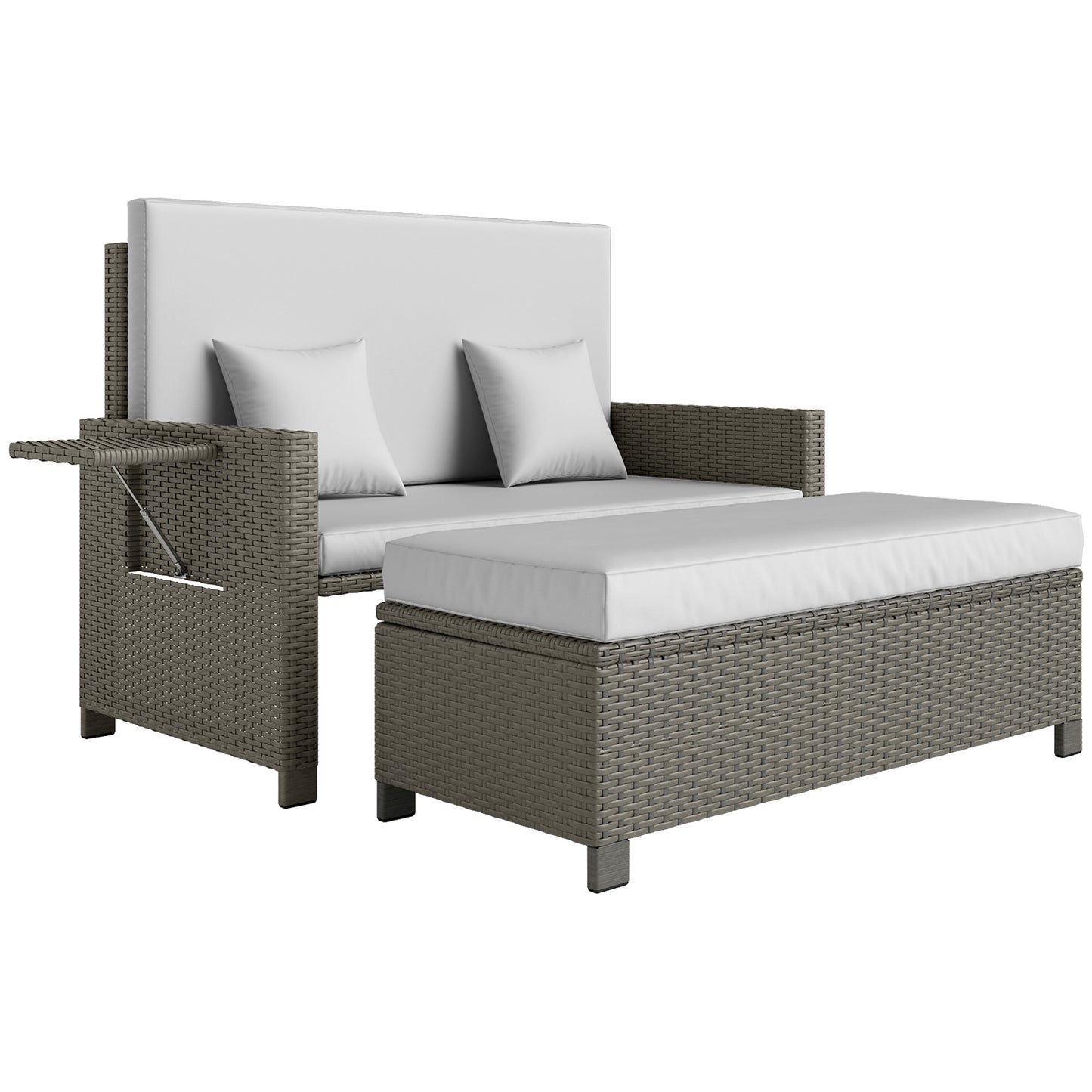 Garden Rattan Furniture Set 2 Seater Patio Sun Lounger Daybed Sun Bed