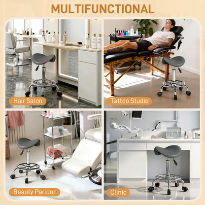 Saddle Chair, Rolling Salon Stool for Massage Spa, Grey