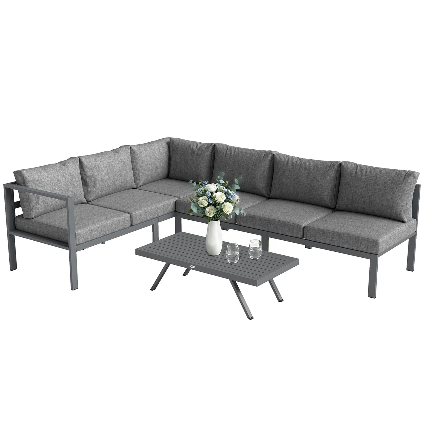 Patio Furniture Set Adjustable Backrest L-Shaped Dark Grey