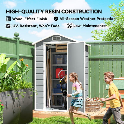 4 x 3 ft Plastic Small Garden Shed with Lockable Door, Light Grey