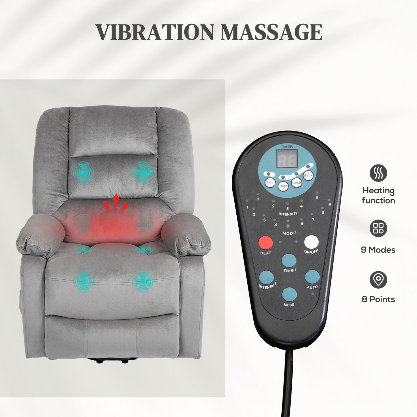 Riser and Recliner Chair Lift Chair with Vibration Massage, Heat, Grey