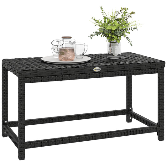 Outdoor Coffee Table, PE Rattan Side Table w/ Plastic Board, Black