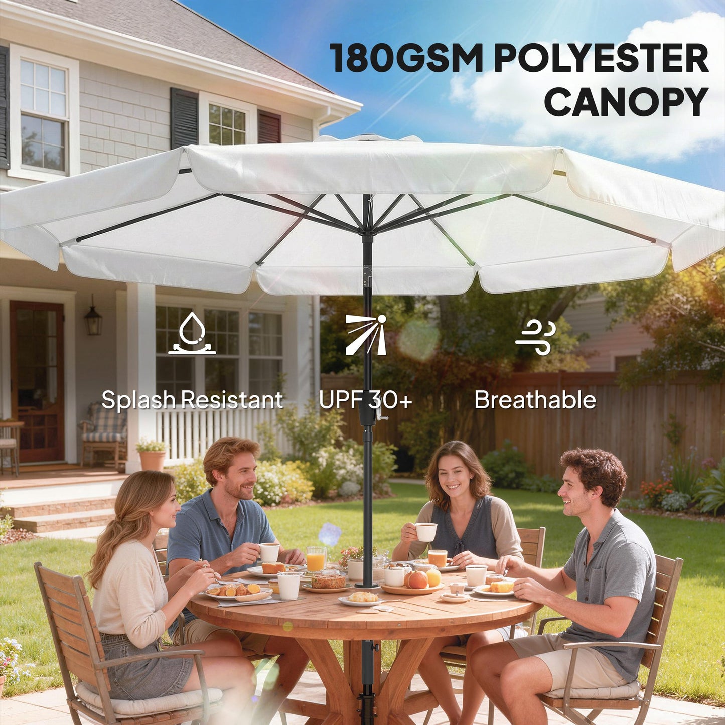 3 m Garden Parasol with Tilt & Crank, UPF30+ Outdoor Table Umbrella