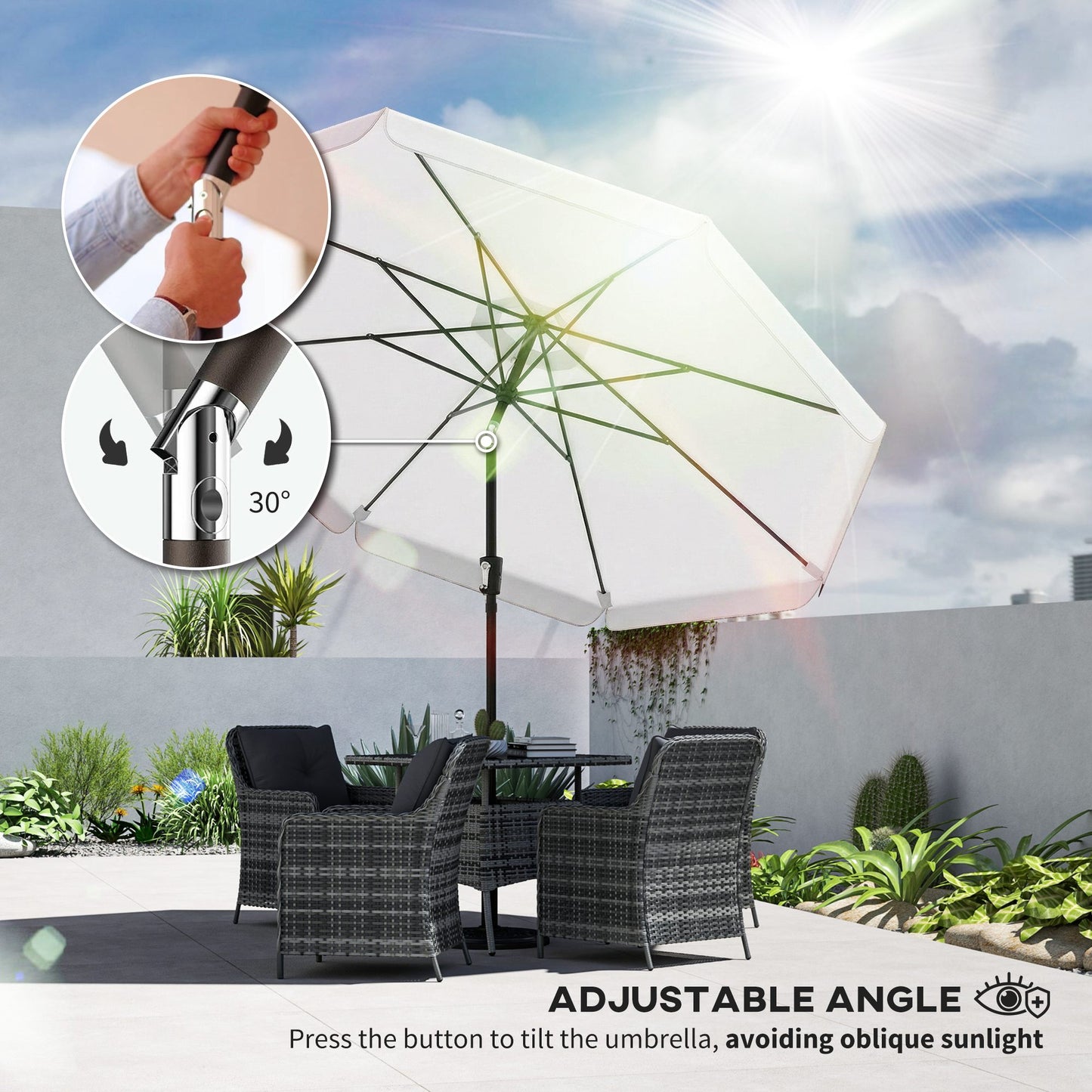 3 m Garden Parasol with Tilt & Crank, UPF30+ Outdoor Table Umbrella