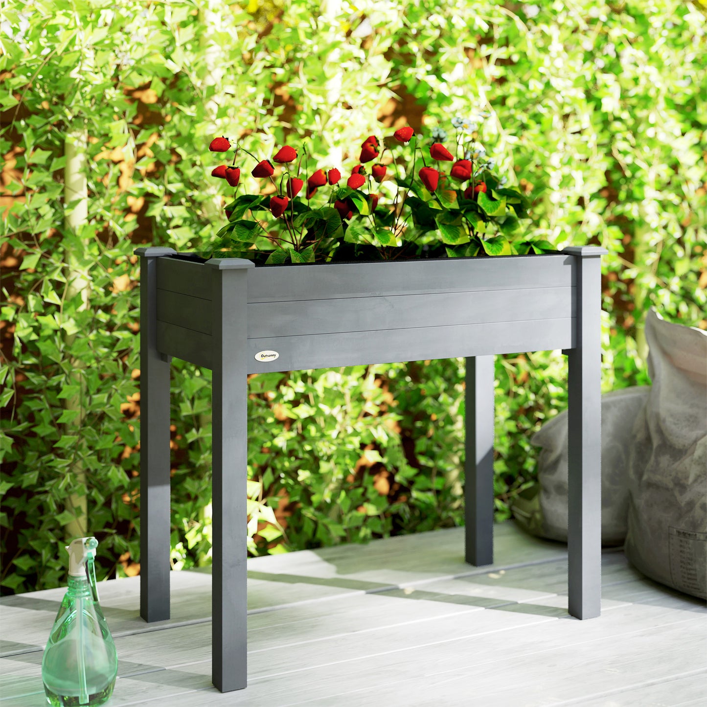 Garden Wooden Planter Flower Raised Bed, Dark Grey