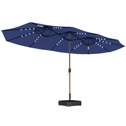 Double Sided Garden Parasol with 48 Solar LED Lights 4.6m Dark Blue