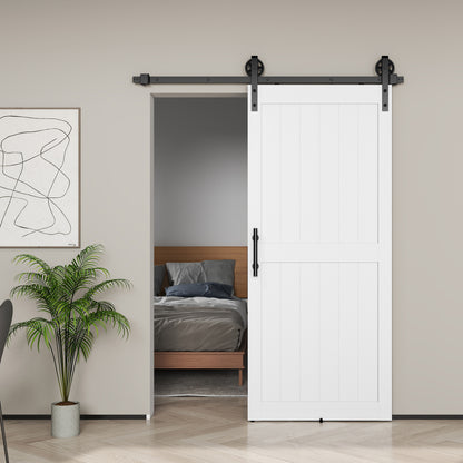 183cm Sliding Barn Door Kit, Sliding Door with Track, Hardware, Upgraded Rollers and Floor Guide, Industrial Handle, Water-Proof PVC Surface, White