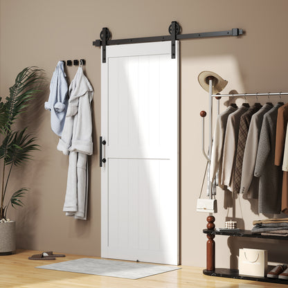 183cm Sliding Barn Door Kit, Sliding Door with Track, Hardware, Upgraded Rollers and Floor Guide, Industrial Handle, Water-Proof PVC Surface, White