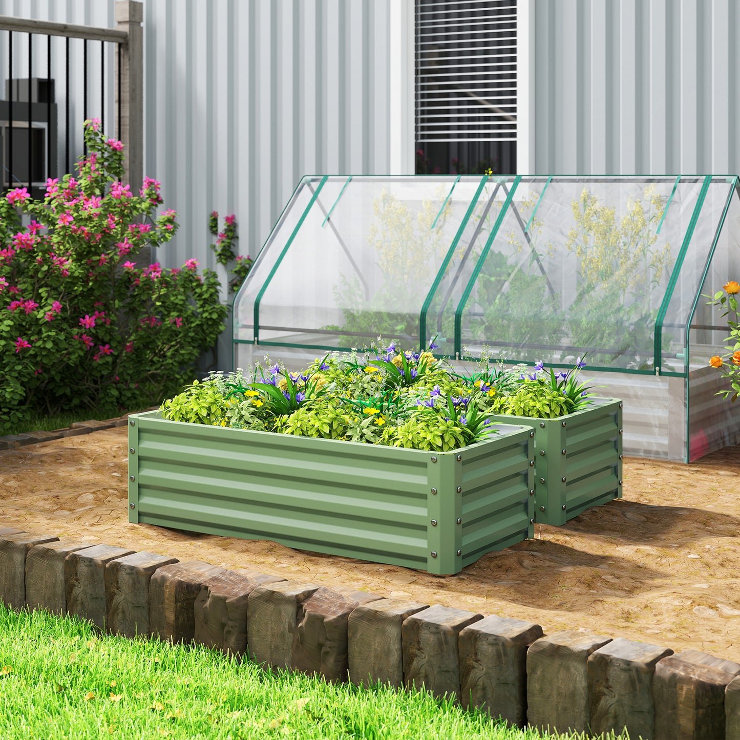 Set of 2 Raised Garden Bed Galvanised Planter Box, Light Green