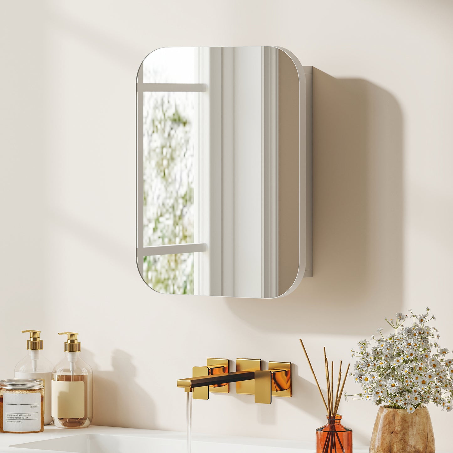 Wall Mounted Bathroom Cabinet with Mirror Adjustable Shelves White