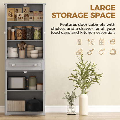 Kitchen Cupboard Storage Cabinet Adjustable Shelves, Glass Door, Grey
