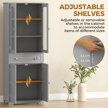 Kitchen Cupboard Storage Cabinet Adjustable Shelves, Glass Door, Grey