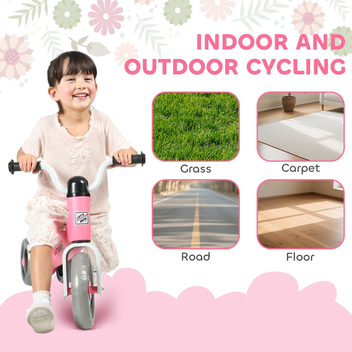 Baby Balance Bike for 1-3 Years Boys Girls, Toddler Balance Bike with No Pedal, 3 Silence Wheels, Safe Limited Steer, for Indoor Outdoor Riding, Pink
