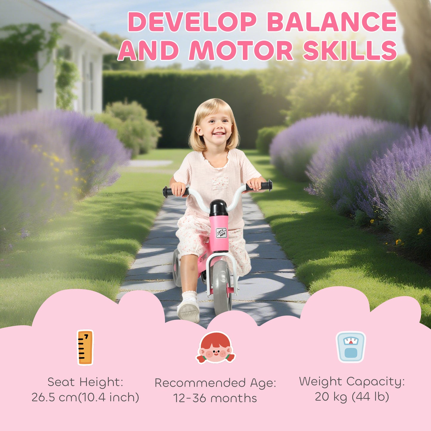 Baby Balance Bike for 1-3 Years Boys Girls, Toddler Balance Bike with No Pedal, 3 Silence Wheels, Safe Limited Steer, for Indoor Outdoor Riding, Pink