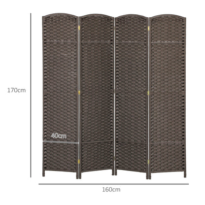 4 Panel Folding Room Divider, Privacy Screen, 160 x 170cm, Brown