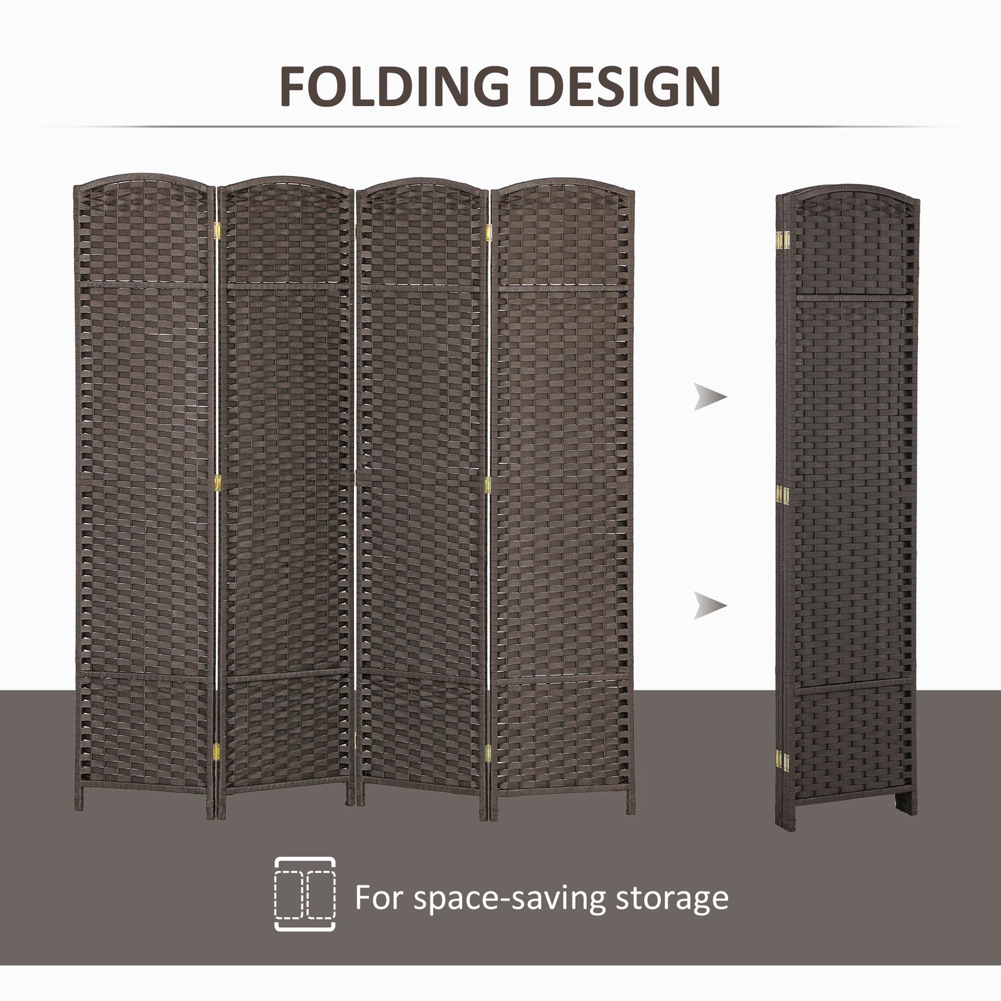 4 Panel Folding Room Divider, Privacy Screen, 160 x 170cm, Brown