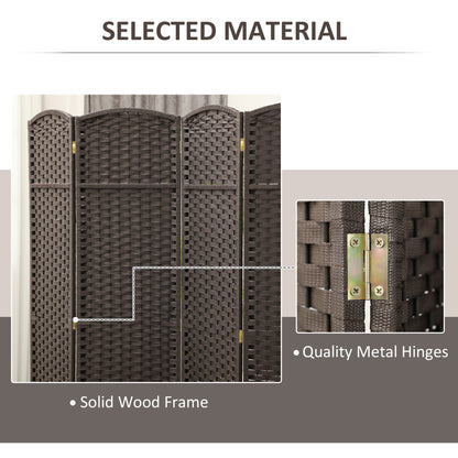 4 Panel Folding Room Divider, Privacy Screen, 160 x 170cm, Brown