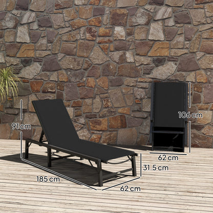 Folding Sun Lounger, 5-Position Adjustable Chaise Lounge, Black