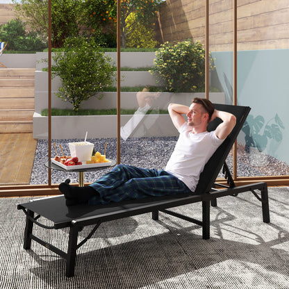 Folding Sun Lounger, 5-Position Adjustable Chaise Lounge, Black